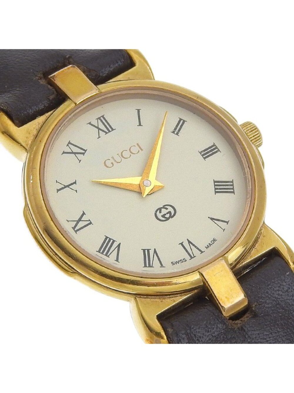 Gucci Gold Plated Leather Quartz Analog Display White Dial Watch - Picture 3 of 8